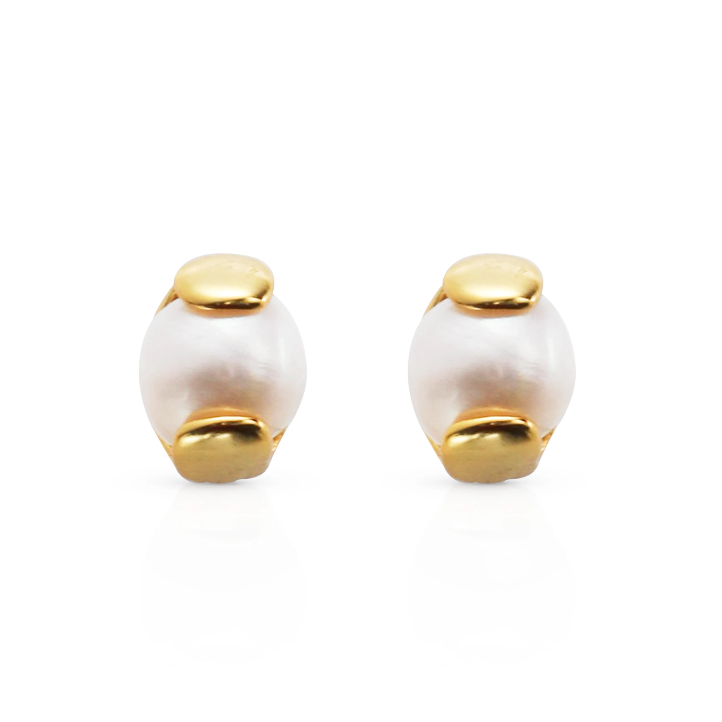 

Chris April 925 sterling silver 18k yellow gold plated natural freshwater pearl rotatable stud earrings