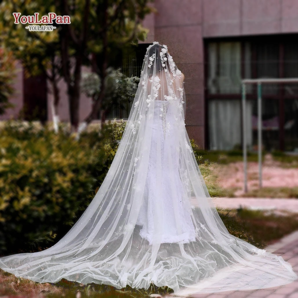 

YouLaPan V52 Luxurious Single Layer Long Size Bridal Veils ,Cathedral Veil for Wedding Dress Accessories, Ivory/white
