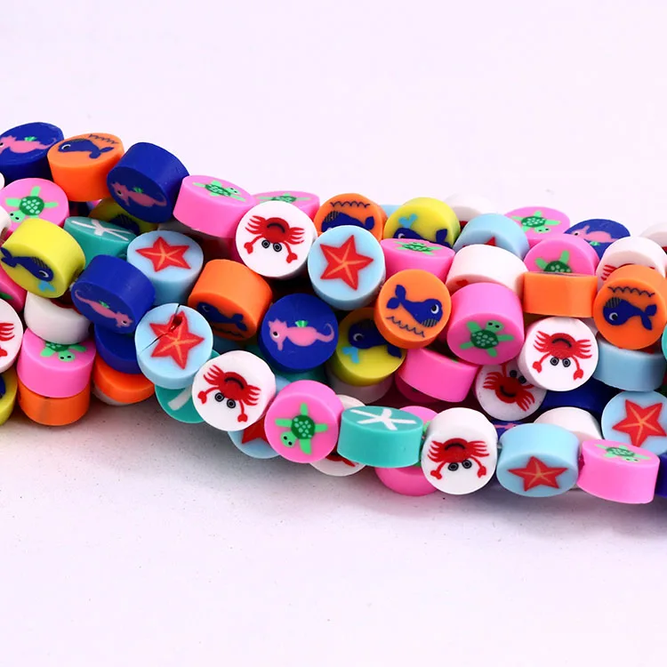 

CC1873 Rainbow Polymer Clay Disc Animal Starfish Fish Turtle Crab Flat Round Beads