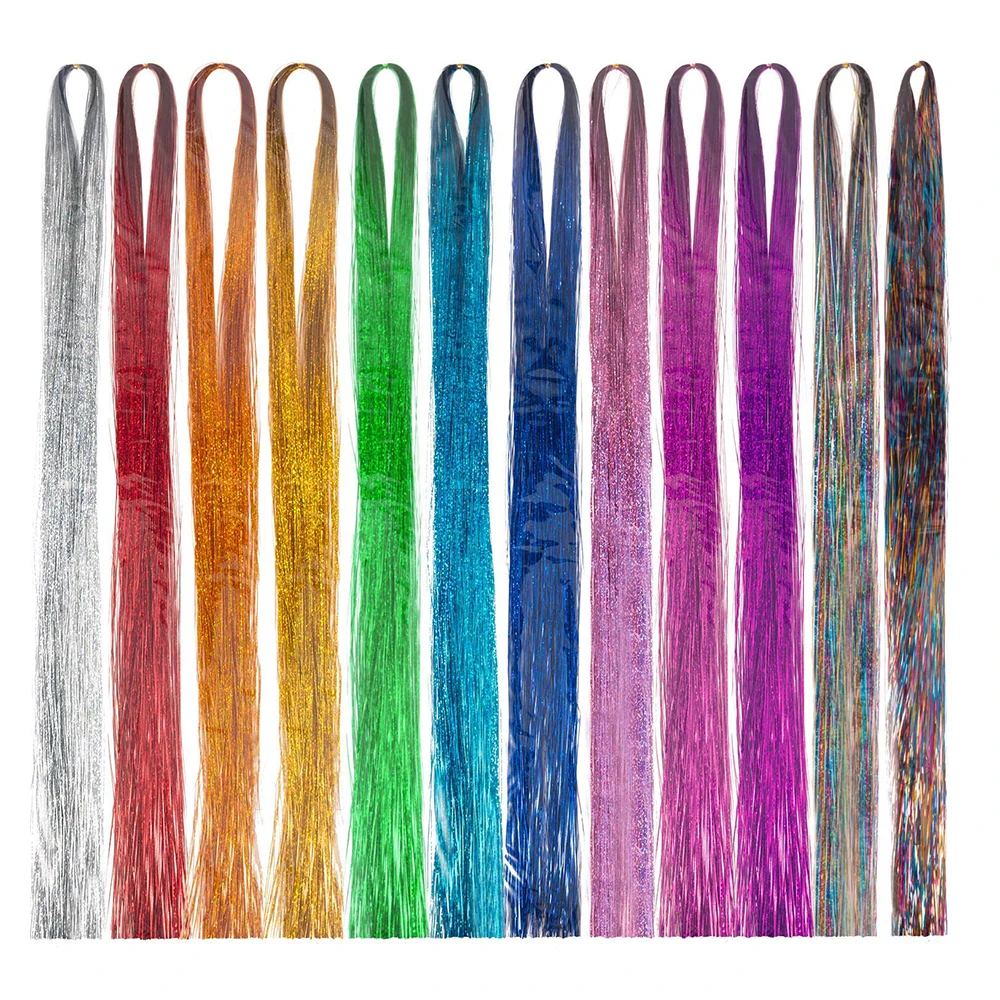 

bulk wholesale 18 new colours iridescent fairy 48" 120cm hair tinsel hair wig glitter strand hair extensions tinsels sparkles, Wholesale 13 new colours