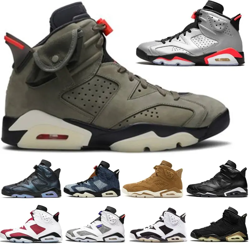 

Newest 6 6S Black Cat Travis Olive Men air retro Basketball Shoes Blue DMP Washed Denim Reflective Infrared Black Sneaker size