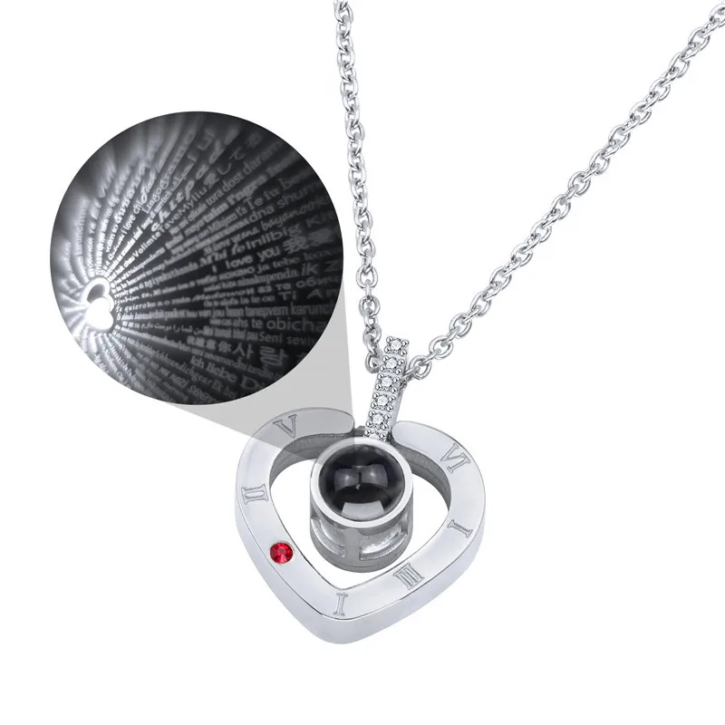 Romantic Titanium Steel Necklace Jewelry 100 Different Languages I LOVE YOU Women Necklace for Gift