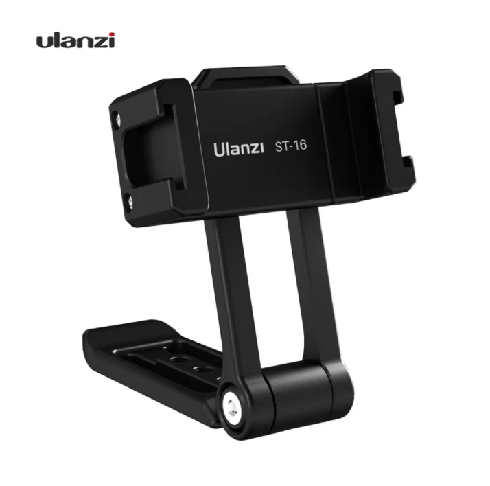 

HOSHI Ulanzi ST-16 Metal Handheld Phone Holder Clip Horizontal Vertical Phone Clamp with Dual Cold Shoe Mount Vlog Smartphone, Black