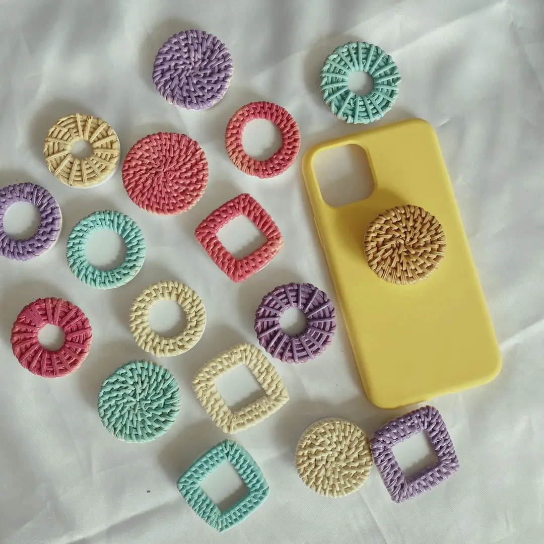 

Wholesale Customized colorful Mobile phone socket with glue adjustable rattan Phone holder Bracket phone accessories