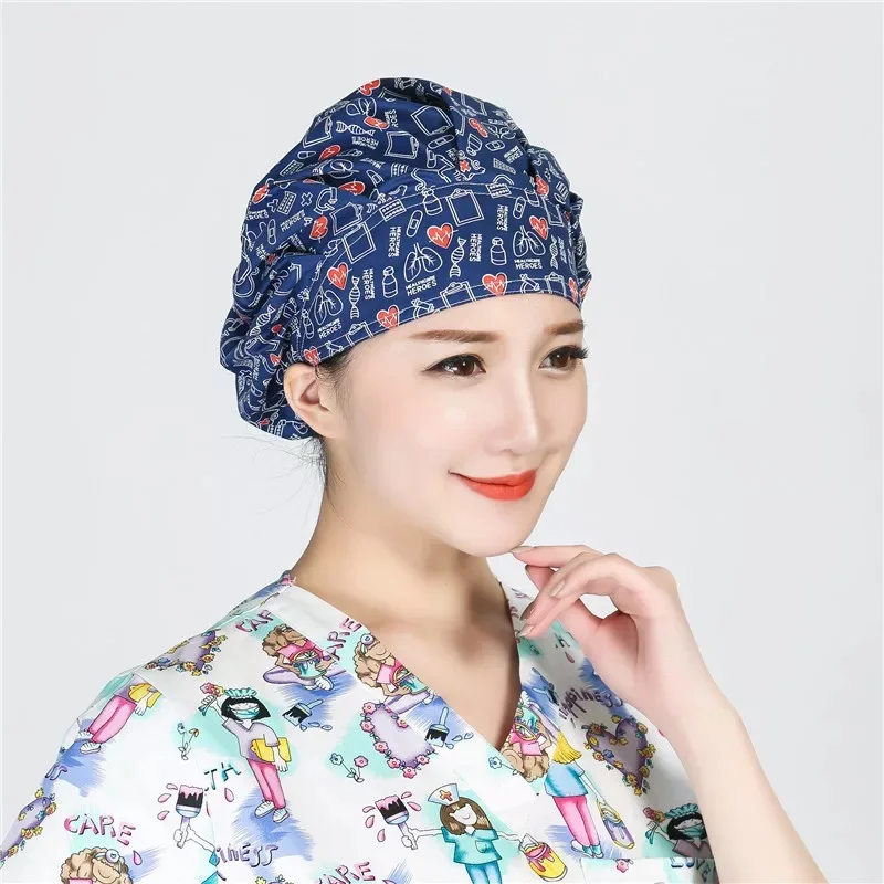 

Working Cap,Adjustable Bouffant Hats with Button & Sweatband for Women Men