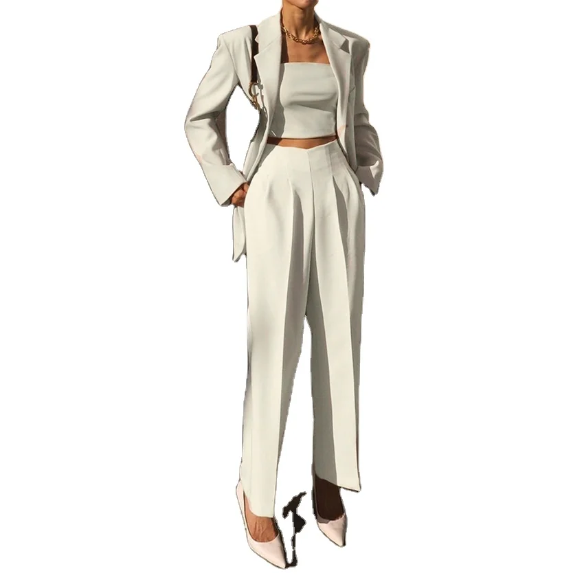 

High Quality Solid Color High Waist Trousers Office Lady Straight Pants Casual White Suit Pants for Women