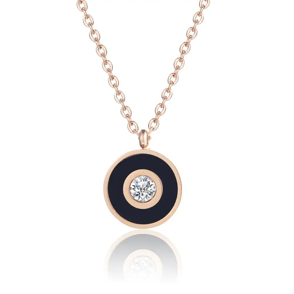 

Fancy Zircon Jewelry Stainless Steel Circle Charm Rose Gold Plated Necklace