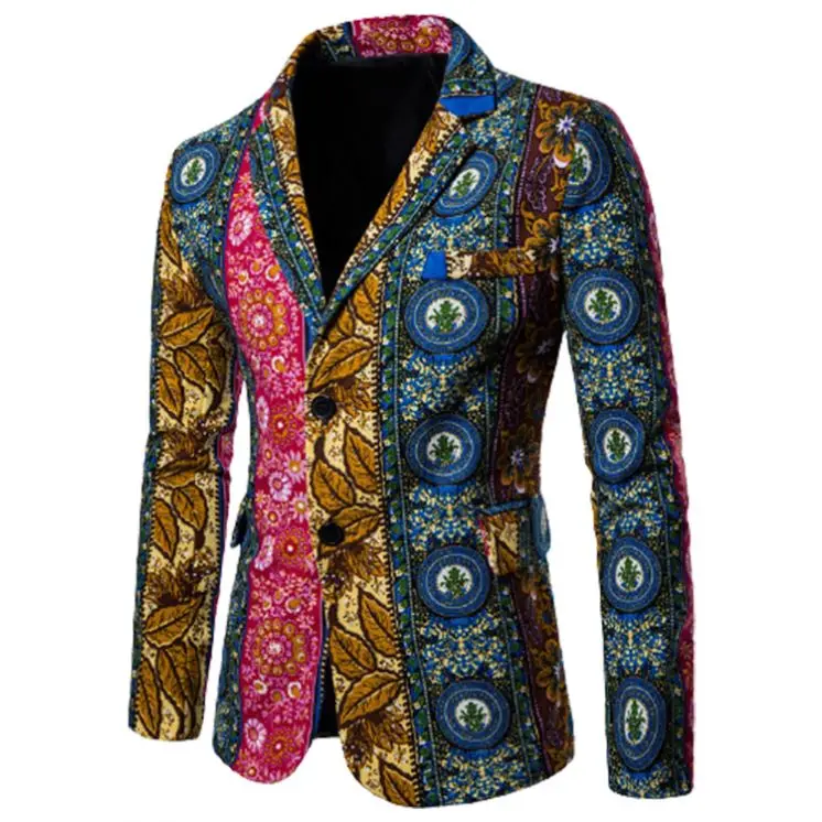 

Mens African BLAZER suit Casual Long Sleeve one Button Slim Fit African Indian Print Banquet Party Dashiki Dress Suit Blazer