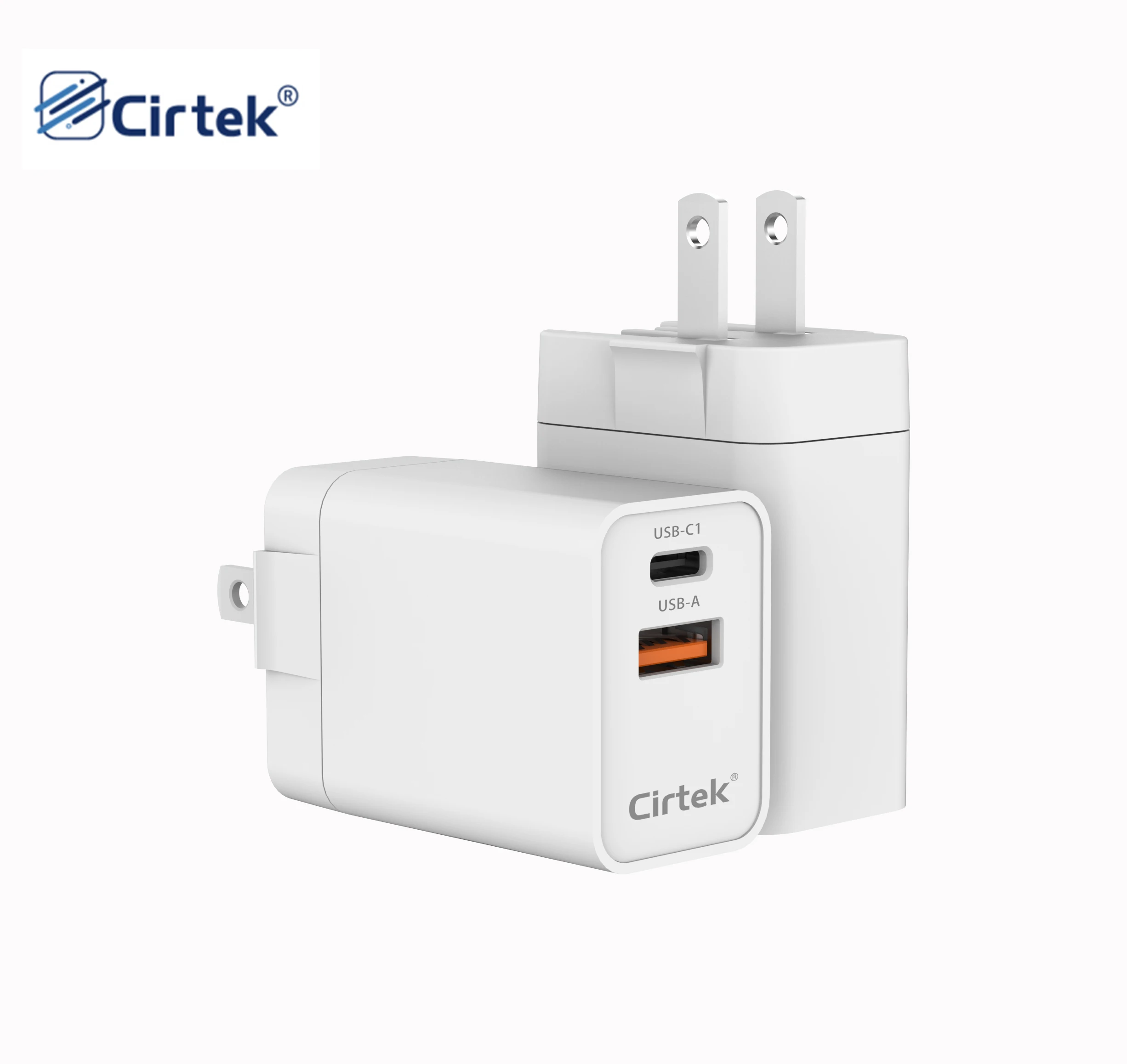 

Cirtek free shipping RoHs CE FCC double interface pd wall charger plug adapter foldable 3a dual usb wall charger 20w, White