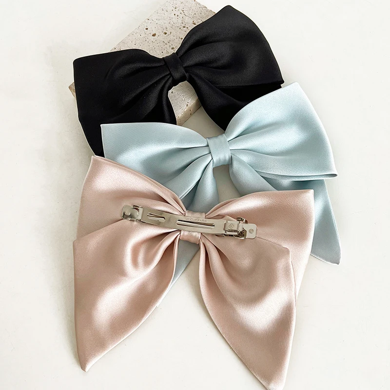 

Large Double-Layer Bowknot Fabric Barrettes Simple Solid Color Satin Spring Hair Clip Girls Cute Pleated Cloth Hair Accessories