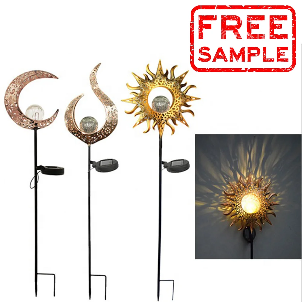 solar moon stake solar sun stake solar flame stake with glass ball on top solar garden led light outdoor lighting Amazon hot