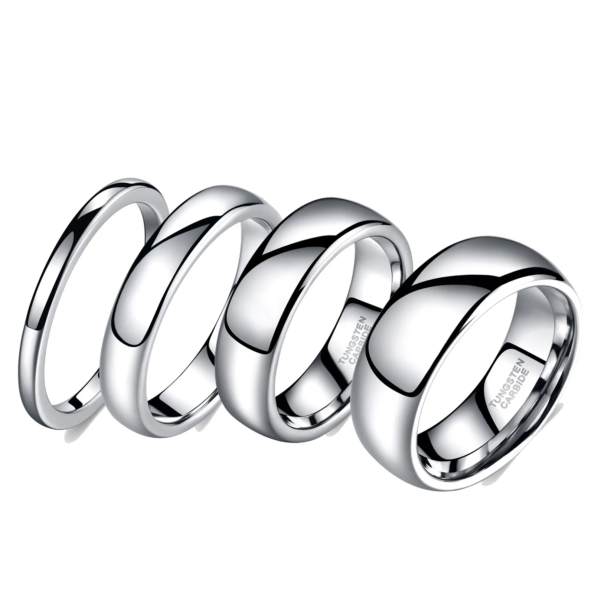 OAHLAN 2mm/4mm/6mm/8mm High Polished Silver Color Domed Tungsten Carbide Rings for Couple Men Women's Wedding Engagement Party