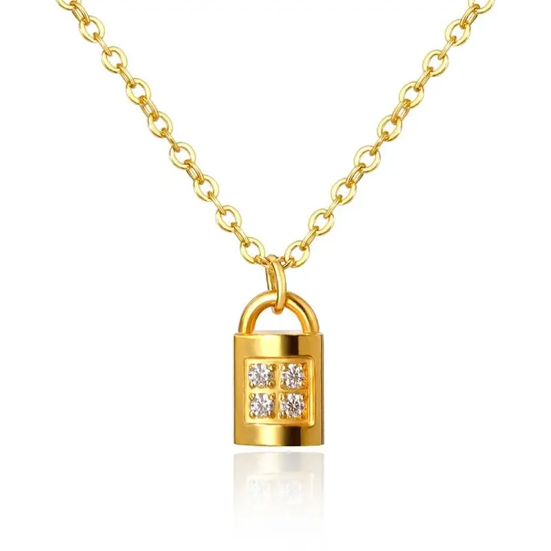 

MSX Small Gold Lock Pendant Necklace CZ Stone Pendant Necklace For Men Women Fashion Jewelry Gift