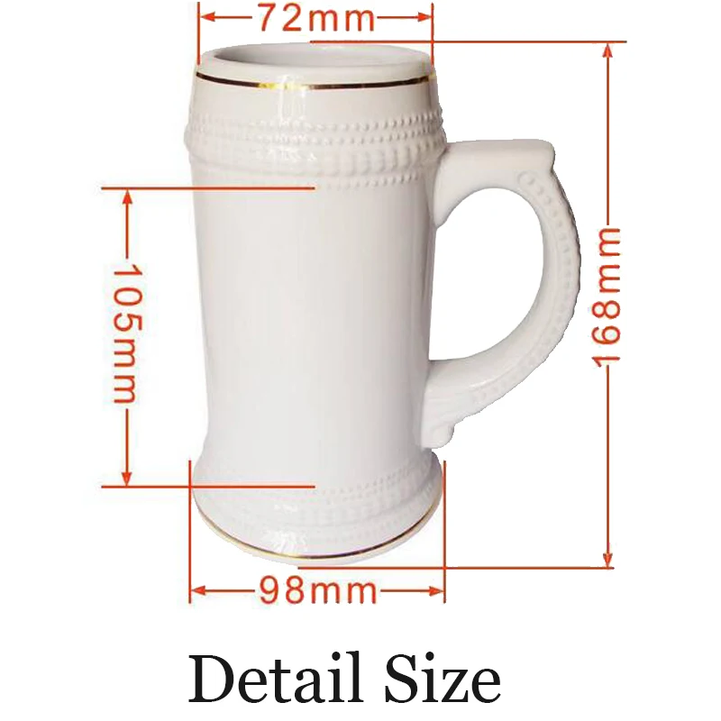Rubysub B0131 22oz Diy Sublimation Printing Gold Trim White Ceramic German Beer Steins Mugs