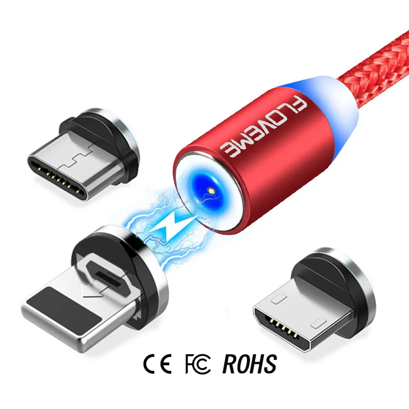 

Free Shipping 1 Sample OK CE FCC RoHS FLOVEME 1m Micro Type C Magnetic USB Charging Cable Fast Mobile Phone USB Cable For Iphone, Black/red/silver/gold