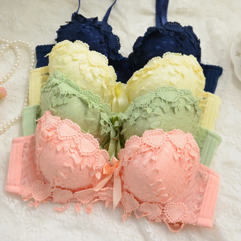 

Hot Selling Woman Lace Bra and Panty Set Lovely Girls Cute Japanese Style Underwire Push Up Lace Bra Set, White, pink, yellow, green, blue, black, burgundy, red