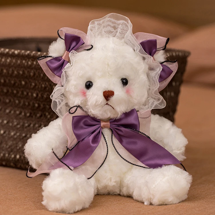 

Wholesale cute valentine's day lace flower mini purple teddy bear plush toy dolls