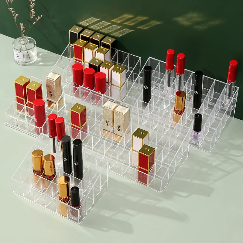 

Multi-compartment Transparent Lipstick Storage Box Plastic Desktop Cosmetics Storage Box, Pure color