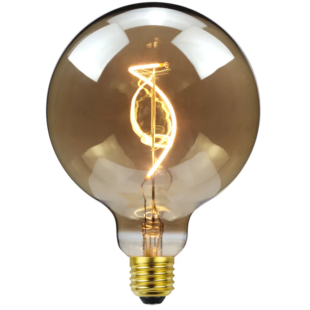 large globe smoke flexible filament led lamp 2w 220V E27 screw vintage edison style dimmable soft led filament bulb G125