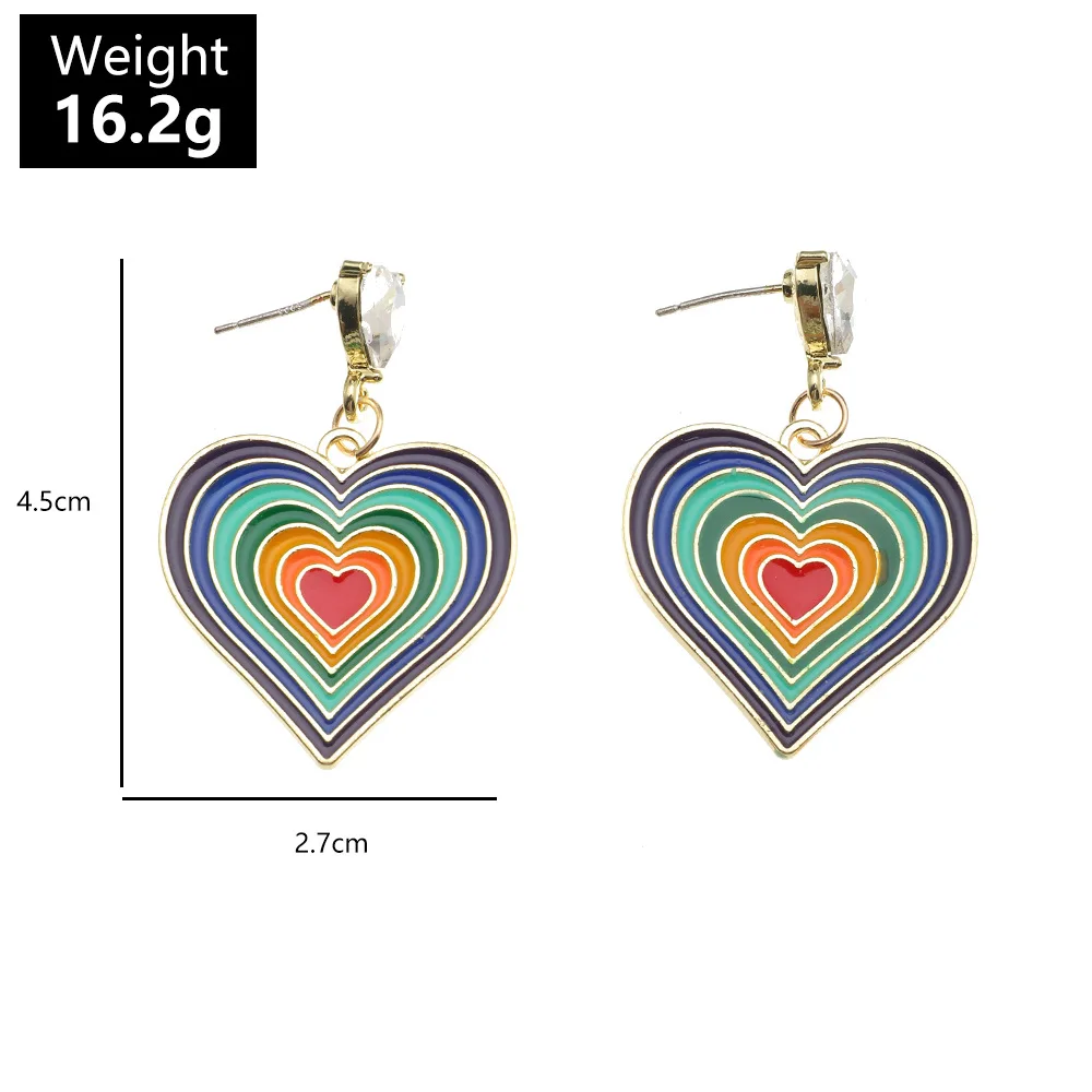 

Best Selling Colorful Oil Dripping Heart Dangle Earrings Rainbow Enamel Love Heart Drop Earrings For Women Girls