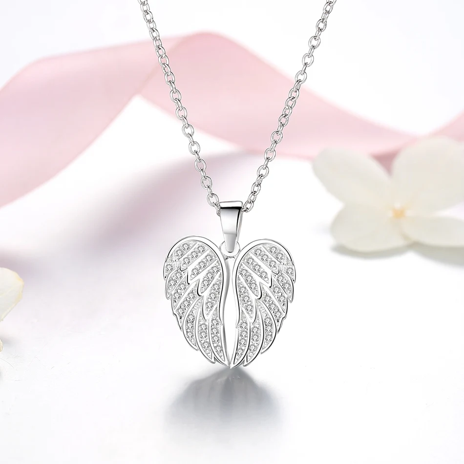 

Forewe Wedding Necklace Jewelry Cubic Zircon Wings Pendant Necklace 925 Sterling Silver Heart Shape Necklace