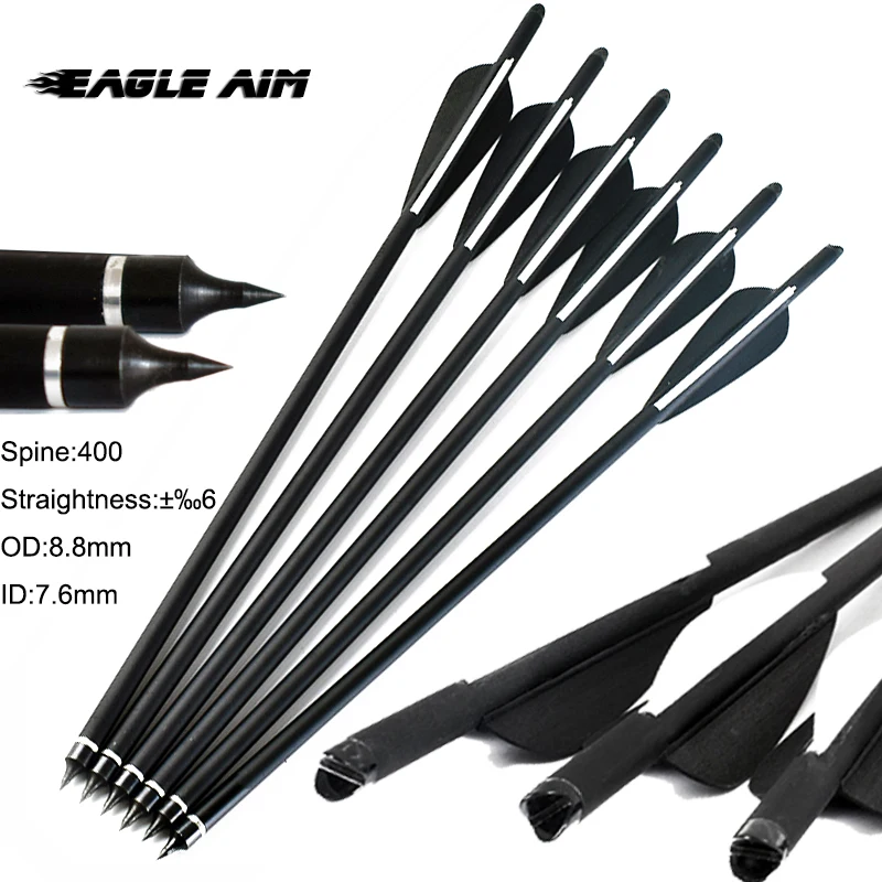 

6 PCS Carbon Arrows OD 8.8mm Archery Hunting Arrow Spine 400 for Crossbow Bow Shooting
