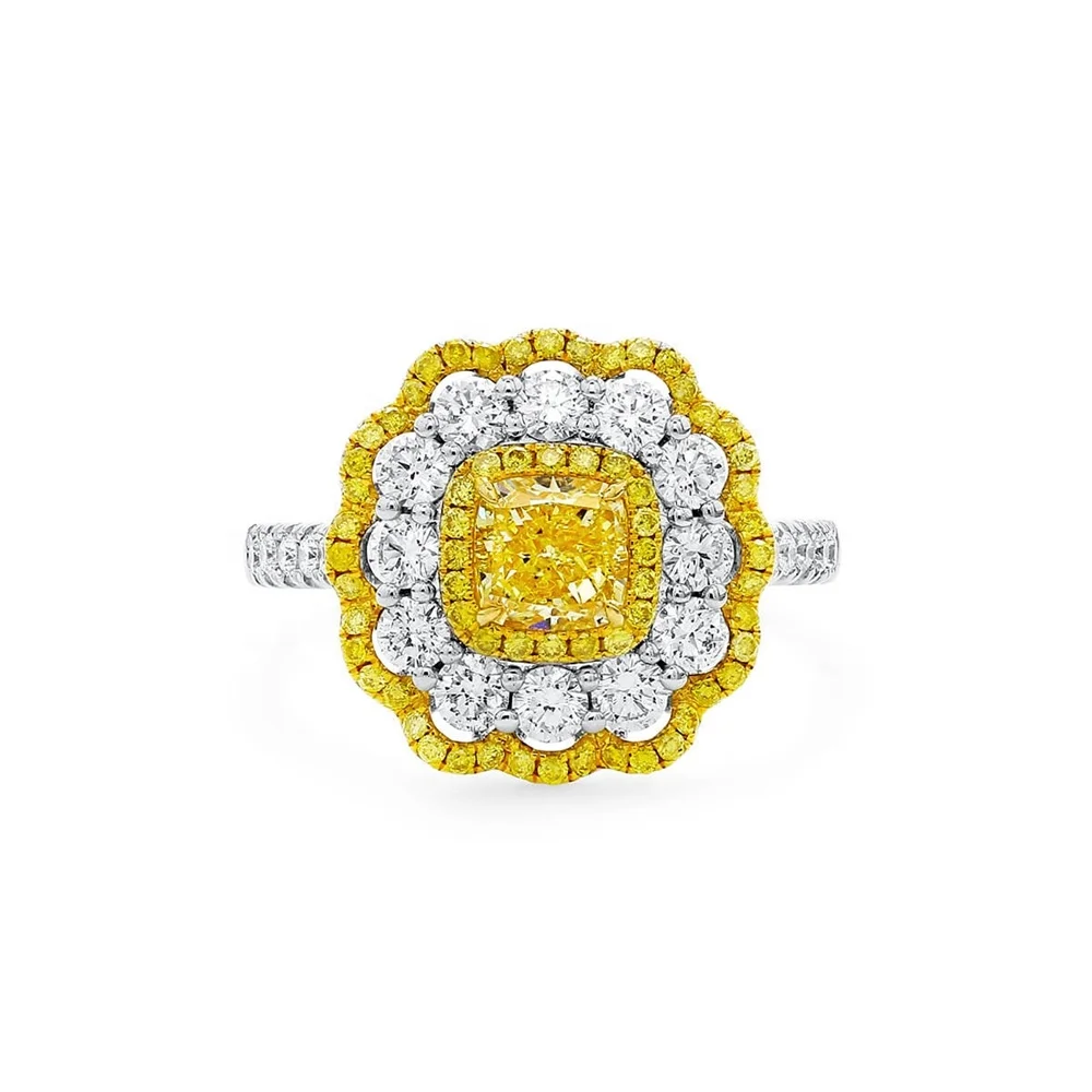 
Luxury Halo Style Engagement Jewelry Yellow 0.8ct Cushion Cut Halo cz Diamond Ring 