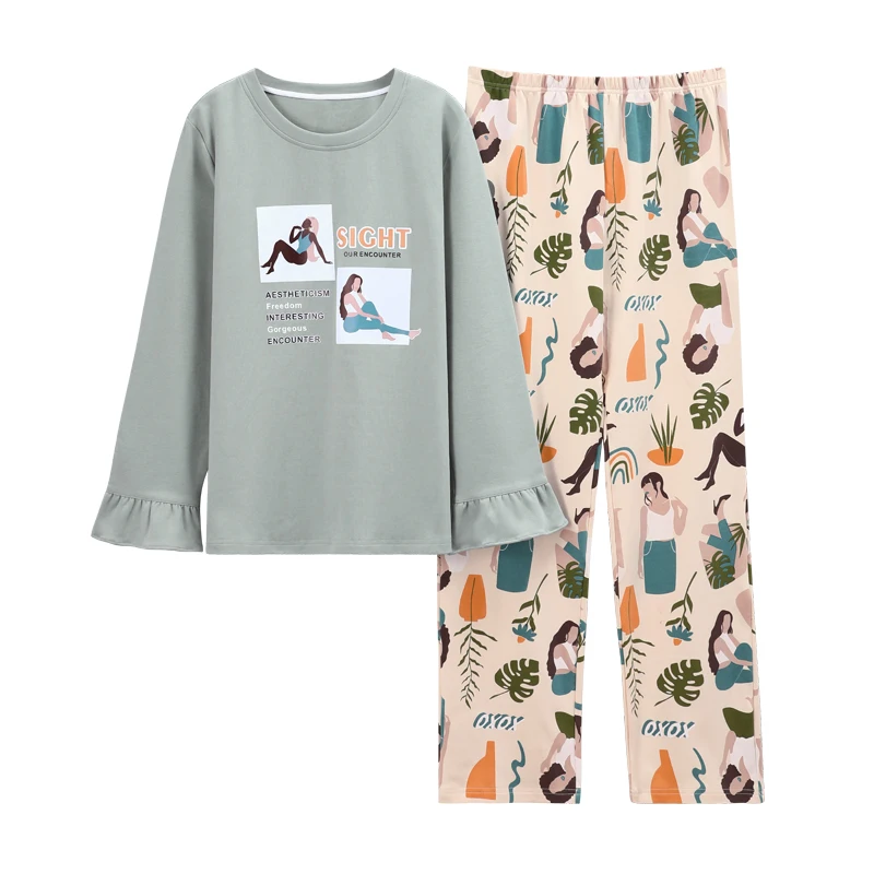 

Hot sale Sets Sleepwear Women Cotton Printed Leisure Wear Home Wear set, Grey