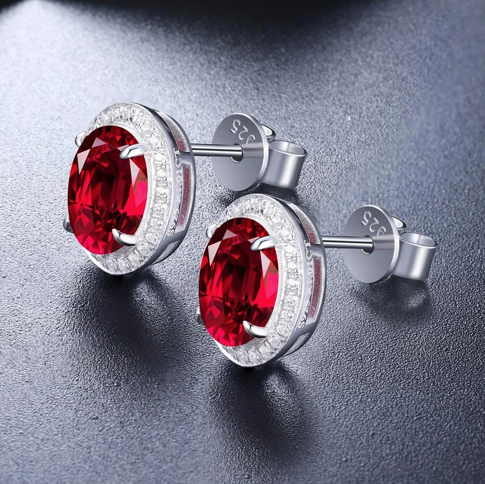 

Anster lab grown ruby fashion jewelry stud earrings 2.0ct Factory Wholesale Retro Design diamond earring Jewelry in 925 silver, Red (optional yellow, pink, white, blue)