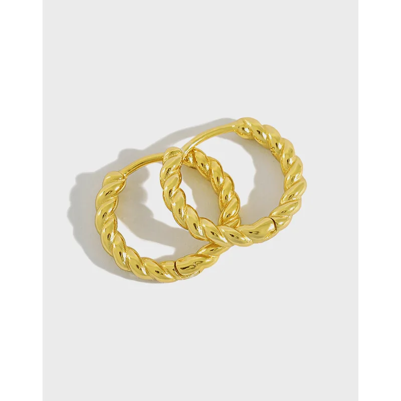 

dropshipping 925 silver jewelry women gold plated 925 sterling silver twisted hoop earrings jewelry for women