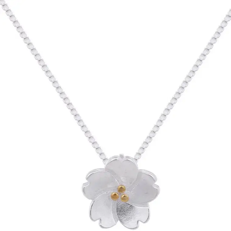 Factory Wholesale  Silver Plated Cherry Blossom Necklaces for Women Fashion Lady Festival Gift Silver Jewelry