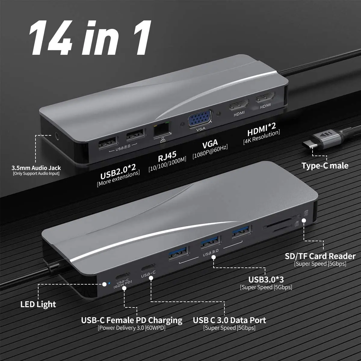 

universal RJ45 VGA usb 3.0 hub laptop 14 in 1 usb c docking station