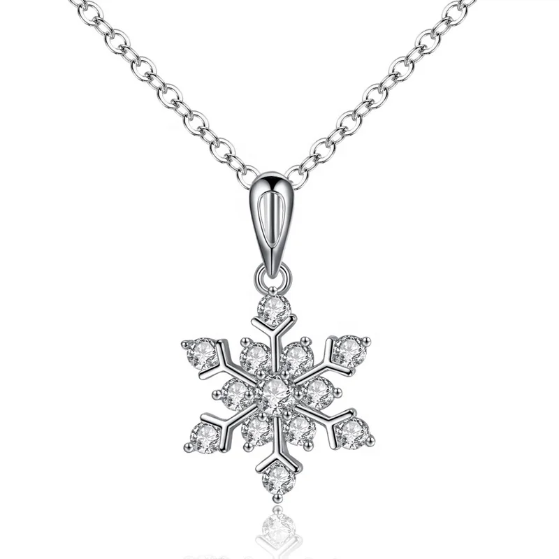 

New O-ring chain white gold snowflake pendant necklace N99