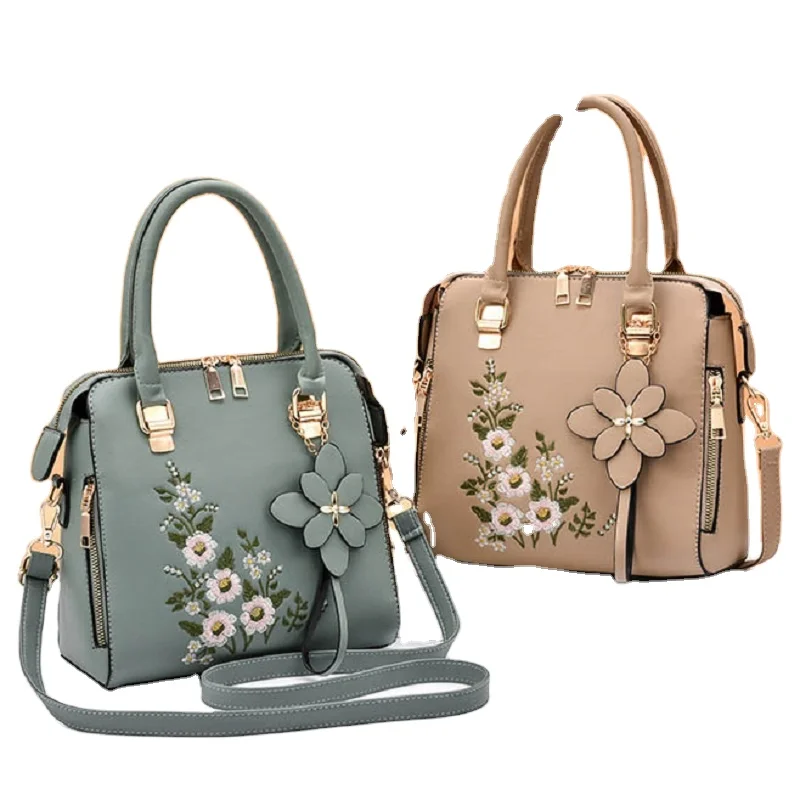 

OEM ladies decorative flowers embroidery designs leather womens handbag Messenger Mother Designer Luxury bags, Customizable