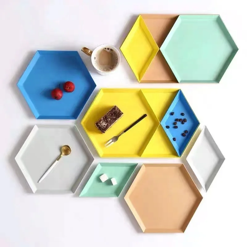 

Set of 4 Decorative Trays Stackable Nesting Geometric catchall for Vanity Jewelry Ottoman House Warming Gift