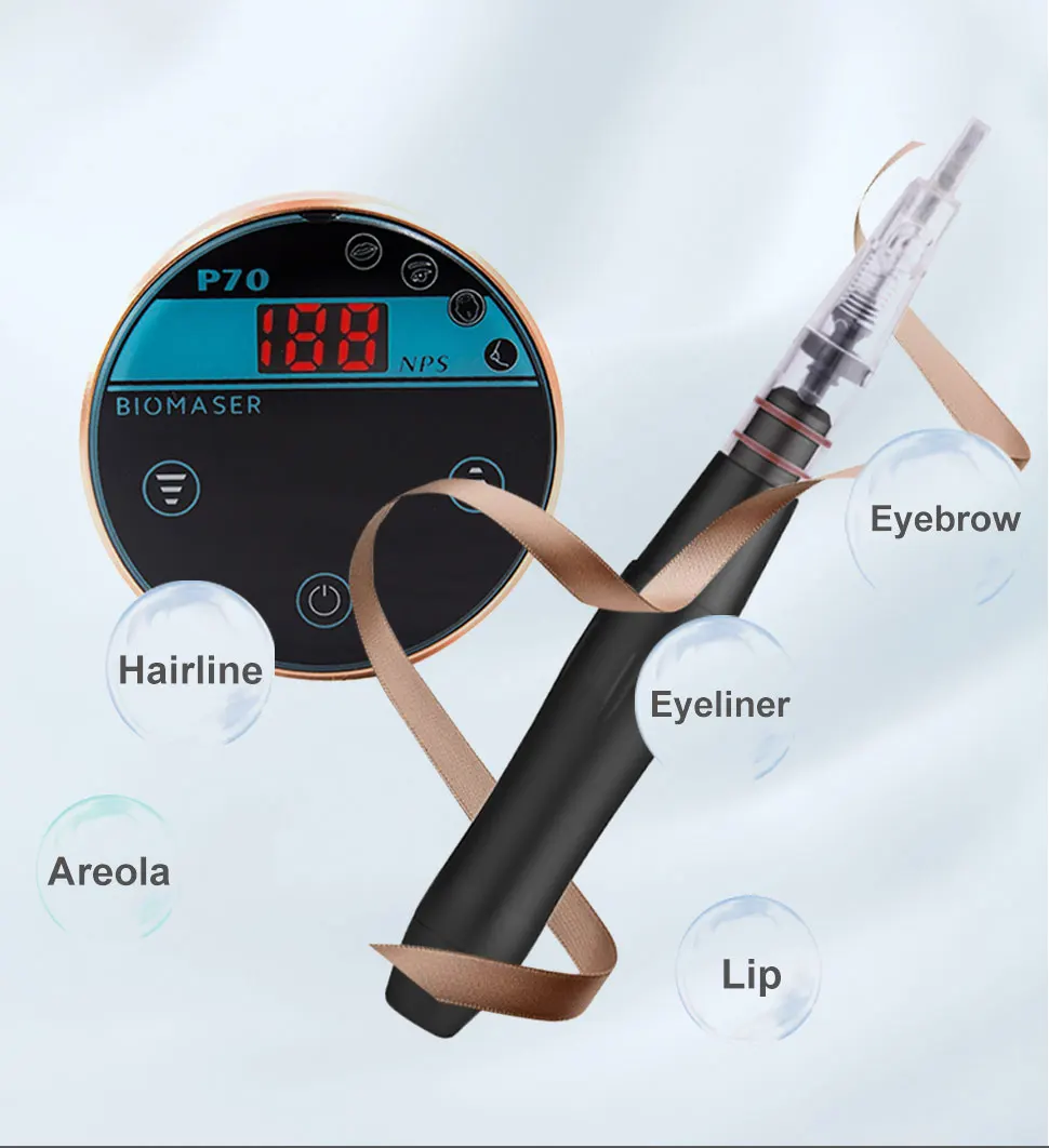 

BIOMASER Original Mini Permanent Makeup Tattoo Machine Pen Kit Swiss Motor Rotary Tattoo kit Pen with portable power supply, Silver/gray/black/red/golden