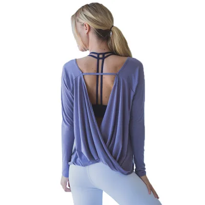 

Women's Long Sleeve Open Back Shirts Loose Backless Yoga Shirts Thumbhole Shirts