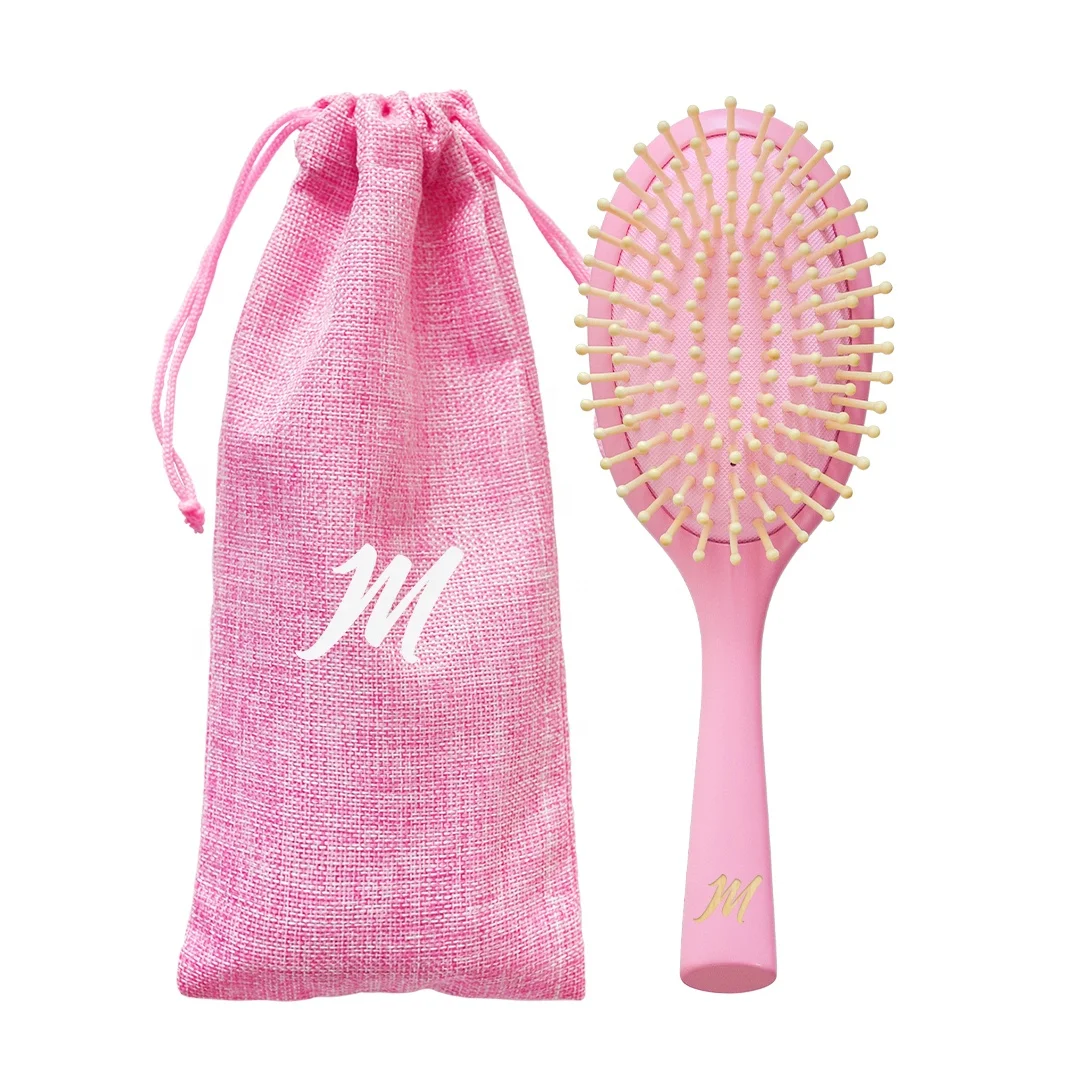 

New Arrivals Custom Logo Natural Pink Wooden Massage Cushion Anti Static Hair Brush Detangle Brush for Hair