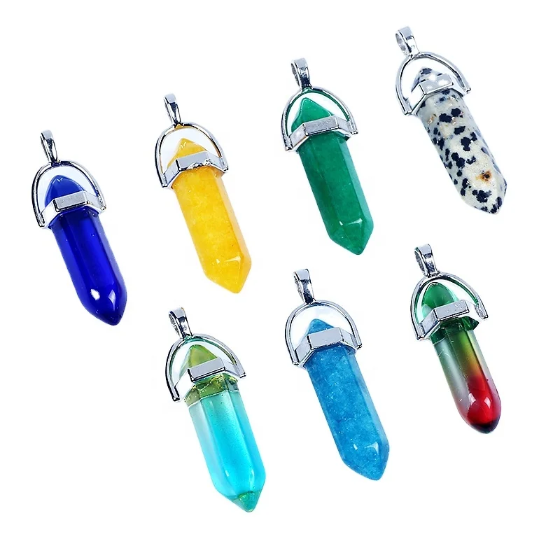 

Natural Crystal Stone Quartz Diy Gemstone Jewelry Hexagonal Pendant Necklace Agate Bullet Pendant Healing Crystal Pendant