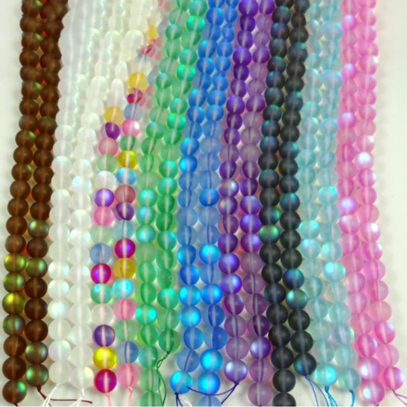 

XuQian Wholesale Matte Frosted Synthetic Moonstone Glitter Crystal Loose Beads, Color mixture