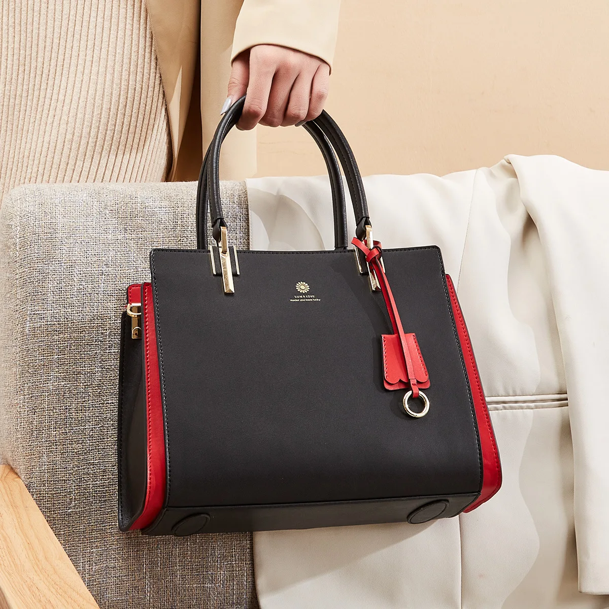 

2021 Luxury designer real leather ladies black satchel bag handbags for women