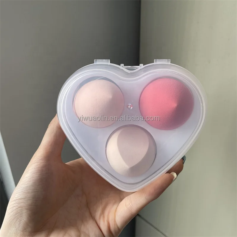 

Free Custom Label 3pcs/box Beauty Sponges Set Heart Shape Box Beauty Cosmetic Blender Puff Makeup Sponge Esponja De Maquillaje