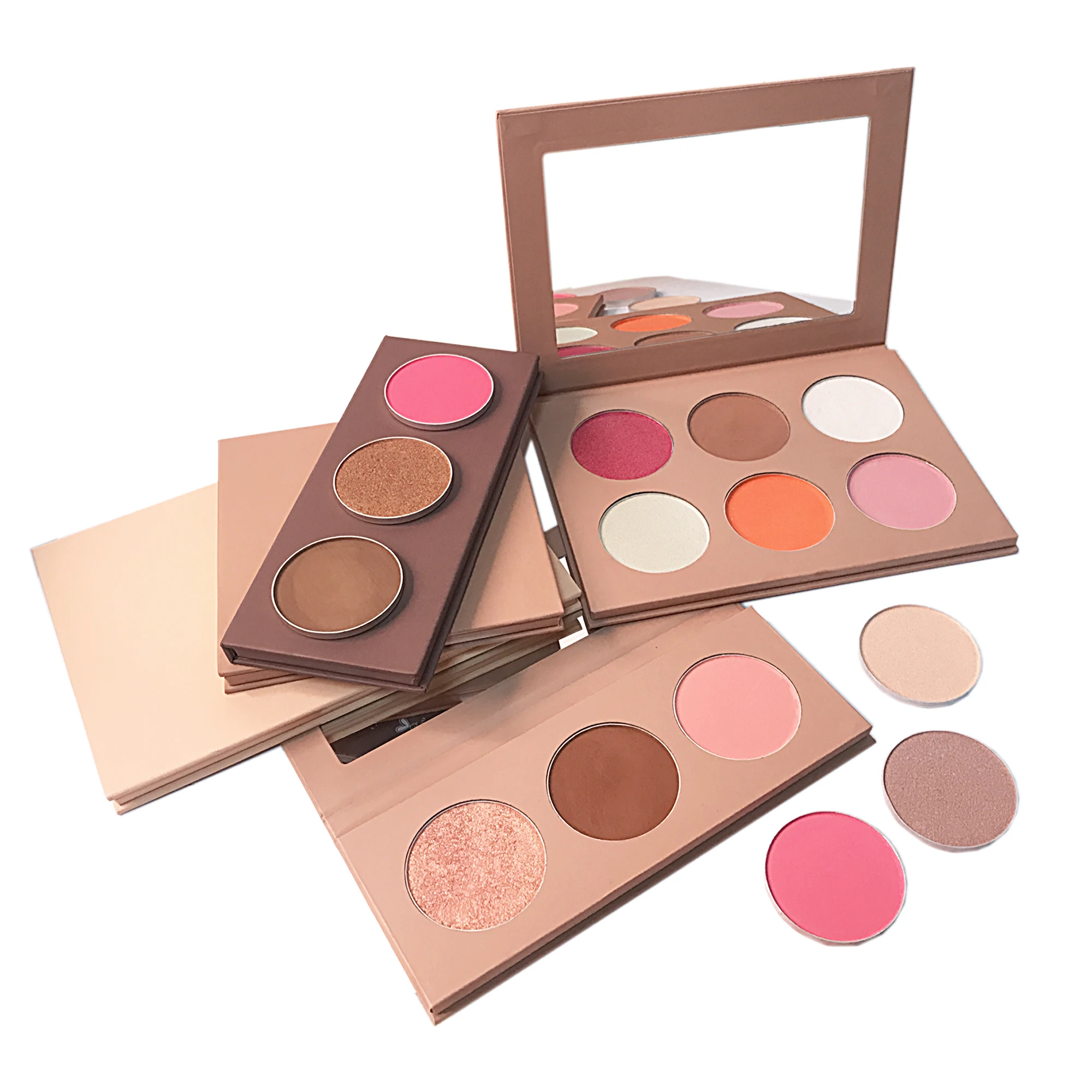 

2019 Best Selling Face makeup blusher and highlighter 2 in one white cardboard blush palette, Mix colors