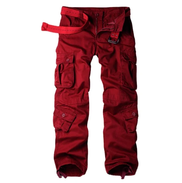 

Fashion Washed Red Pure Cotton Plus Size Work Tactical Camouflage Pants Loose Casual Cargo Pants for Men