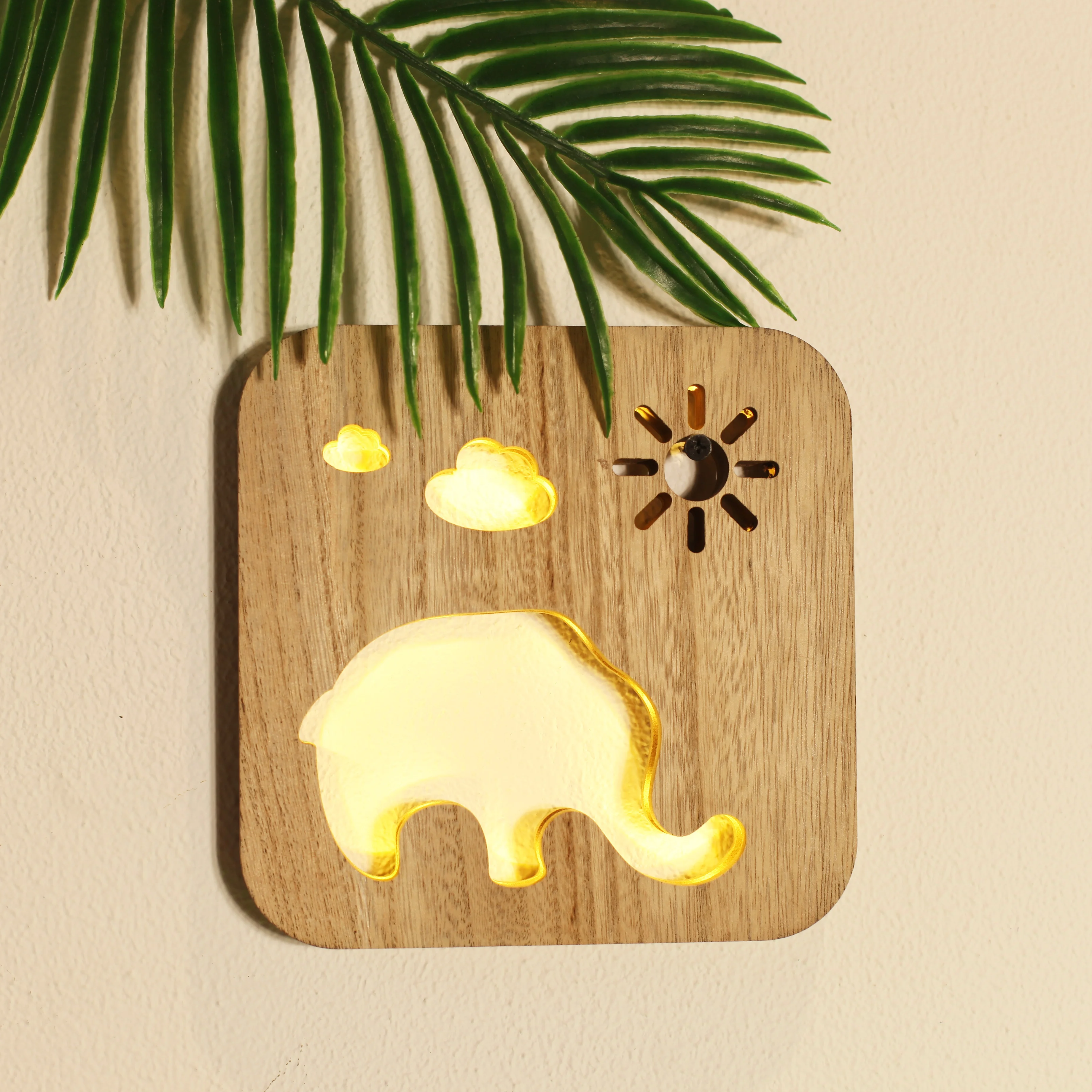 Newish Elephant Bedroom Natural  Carved 3D Print LED Wood table Lamp Night Light For Kids gift kids deco