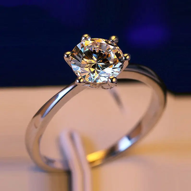 

Classic Six Claws Zircon Diamond Ring Imitation Moissanite Wedding Engagement Rings for Women