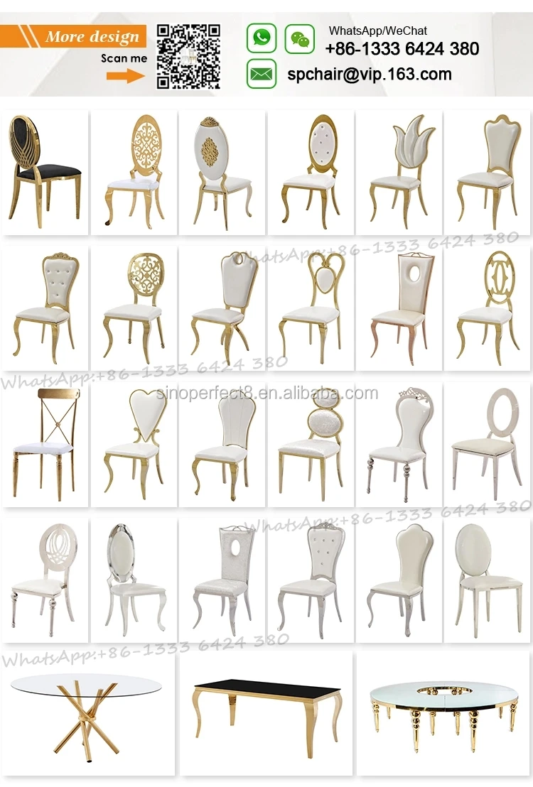 Sale event furniture stackable high back gold stainless steel wedding restaurant dining chairs