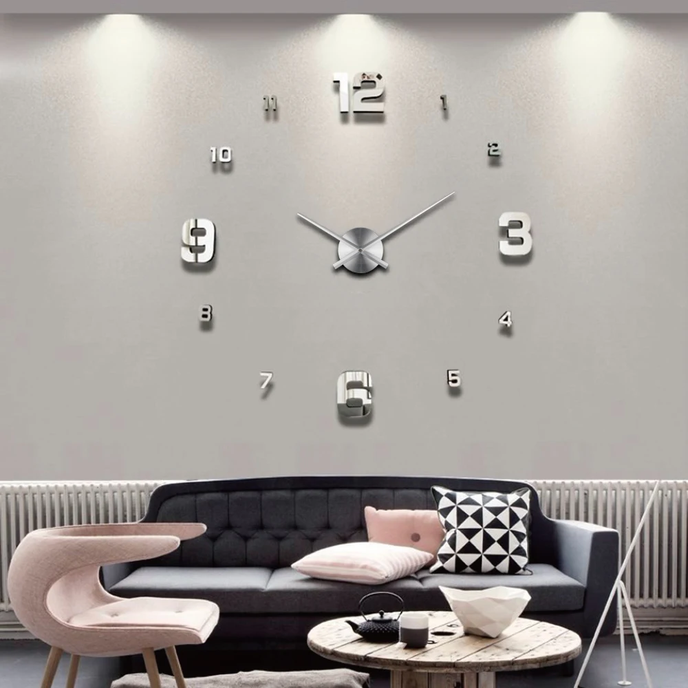 

Golden Creative Home Designed Jam Dinding Digital 3D Eva Acrylic Diy Wandklok Large Nordic Metal Wall Clock, Silver, black, gold