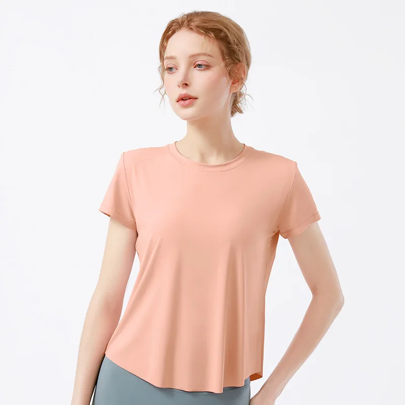 

Women Short Sleeve Workout Sports Tops Fitted Mesh Cutout Back Running T-Shirts
