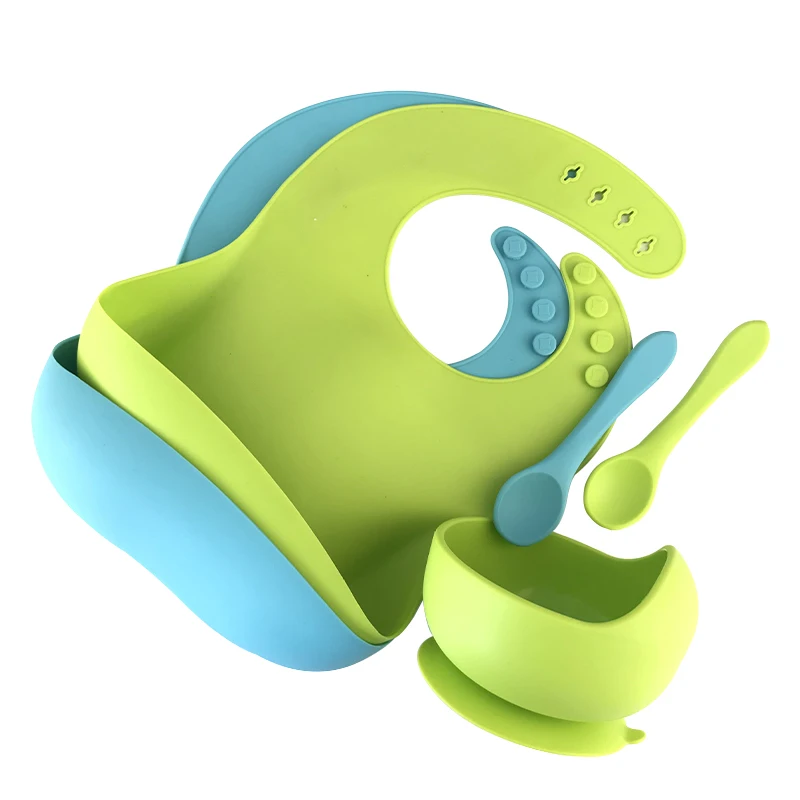 

2021 wholesale cute cuenco taza rosa con tapa cuchara tenedor silicona bowl juego de platos y babero para bebe